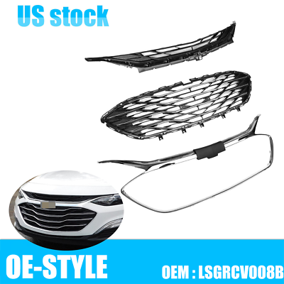 #ad For Chevrolet Malibu 2019 2023 Front Bumper Upper Lower Grill Grille Chrome 3PCS $102.99