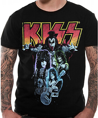 #ad Kiss T Shirt Official Neon Band Black Classic Rock NEW S M L XL XX GBP 14.95