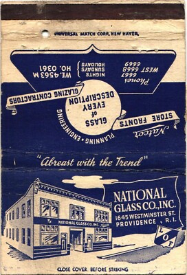 National Glass Co. Inc. Providence Rhode Island Vintage Matchbook Cover $9.99
