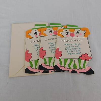 #ad Vintage Lot of 3 Rust Craft Birthday Invitation Cards Kids Children Clown Riddle $8.00