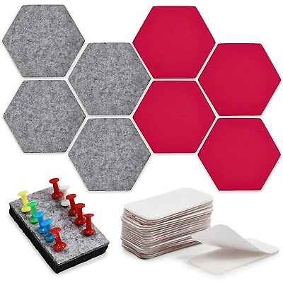 #ad 8 Felt Hexagon Bulletin Boards 10 Push Pins 20 Adhesives 5.9 x 7 in 38 Pcs $19.89
