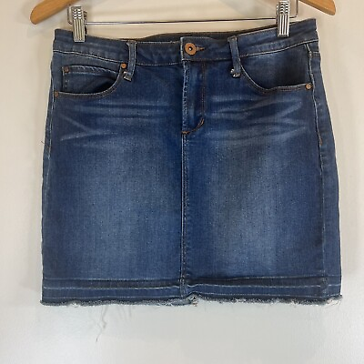 #ad Articles of Society Denim Mini Skirt 29 Distressed Raw Edge Stretch 5 Pocket $15.57