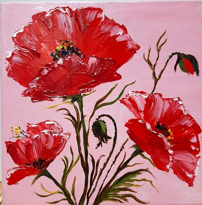 #ad Oil painting 6x6quot;.Bouquet of poppies. Floral still life. Stylish modern mini art $33.00