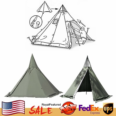 #ad Teepee Tent Pyramid Tent Camping Hike 2 Doors Tent 4 Season Outdoor Waterproof $95.95