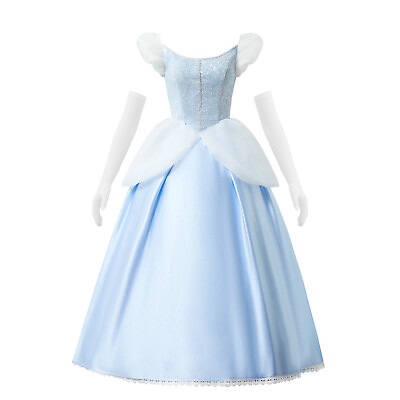 #ad Cinderella Disney Cosplay Costume Evening Ball Long Blue Dress Pearl Version $155.00