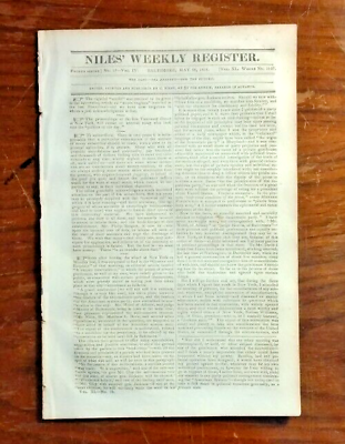 #ad 1831 Niles Weekly Newspaper Revolution in Brazil Hemp Cultivation Tammany So $35.00