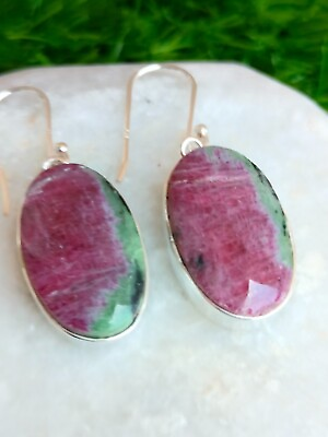 #ad Ruby Zoisite 925 Sterling Silver Solid Pear Shape Gemstone earring Handmade $28.99