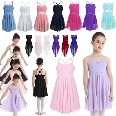 #ad Kids Girls Lyrical Dance Leotard Dress Sleeveless Performance Dancewear Costumes $11.52