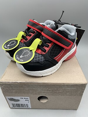 #ad Athletic Works Size 7 Boys Light Up Red Black Athletic Shoes NEW WITH TAGS $5.57