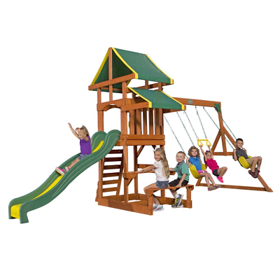 #ad BACKYARD DISCOVERY TUCSON Cedar Wooden Swing Set Kids Outdoor Slide Playground $637.10