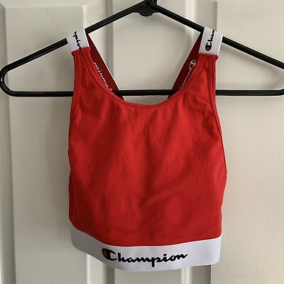 Champion High Neck Red Sports Bra ORGANIC Cotton elastic racerback straps sz S $7.95