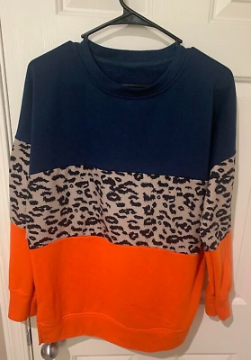 #ad Womens Cozy Leopard Blue Orange Sweater $7.00