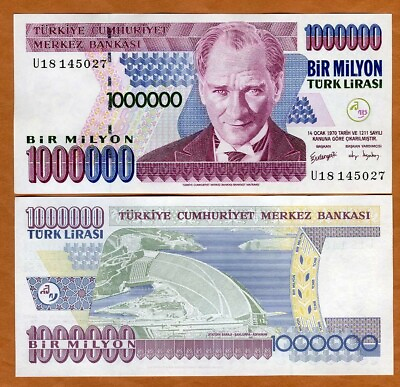 #ad Turkey 1000000 1 million Lira L. 1970 2002 P 213 UNC $7.59