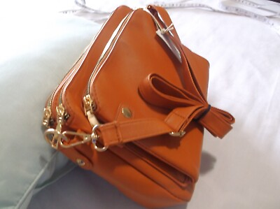 #ad Fashion Shop 11 Pocket Retro Handbag 8” Sz S NWT Brown Leather Crossbody Bag $20.00