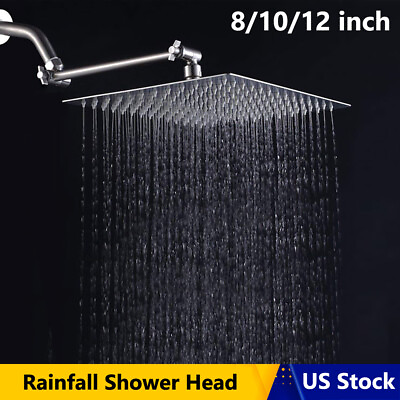 #ad 8 12 Inch Square Rainfall Shower Head Chrome Stainless Steel Faucet $11.99
