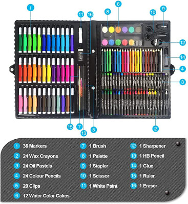 #ad 150 Art Set Marker Drawing Colored Pencils Paint Brush Oil Pastels Art Supplies $19.95