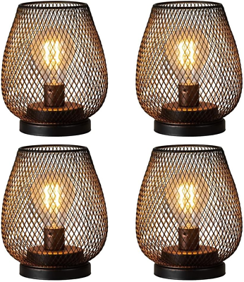#ad Battery Operated Lamp Table Powered Lantern Set of 4 Metal Cage Cordless Lam... $72.99