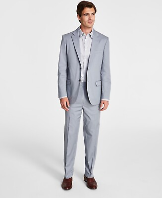 #ad Nautica Men#x27;s Modern Fit Stretch Cotton Solid Suit Grey 38R 32 x 32 $39.00