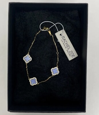 #ad Rachel Zoe Lavender Blue Sterling Silver 3 Clovers Golden Bracelet $51.85
