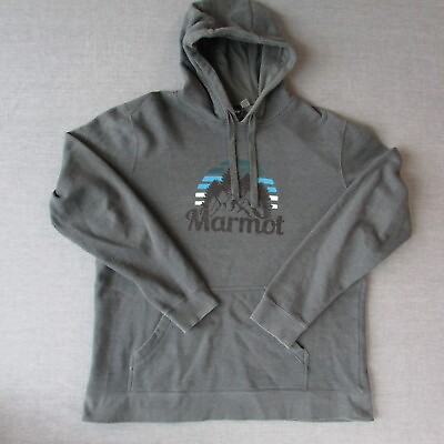 #ad Marmot hoodie XL grey full print logo hooded mountains long sleeve sweatshirt C $25.92