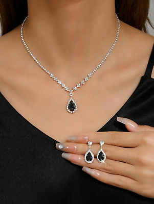 #ad Women#x27;s Rhinestone Waterdrop Decor Pendant Jewelry Sets Necklace amp; Earrings $5.11