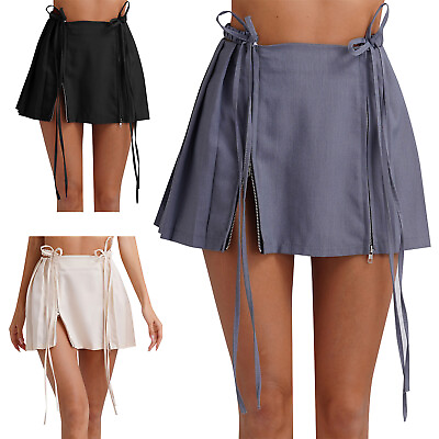 #ad Womens Streetwear Zipper Miniskirt Fashion Pleated Skirt Stylish Tennis Skirts $16.91