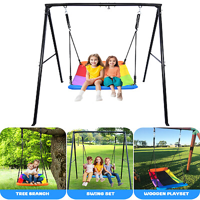 #ad #ad 440lb Heavy Duty Metal Swing Set Kids Playground with 60quot; Platform Swing amp; Frame $165.78