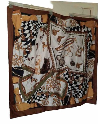 #ad WOMENS PATTERN SCARF POLY GOLD BROWN WHITE PREPPY EQUESTRIAN $11.00
