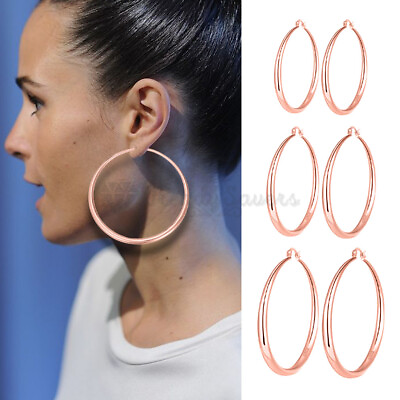 #ad Trendy Big Hollow Hoop Earrings 40 80MM Wide Round Circle 18ct Rose Gold Plated GBP 4.99