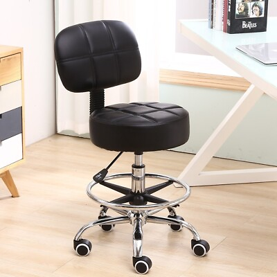 #ad KKTONER Rolling Stool Height Adjustable Task Work Drafting Chair with Back Black $65.99