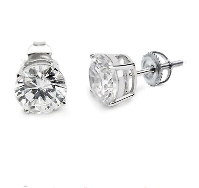 #ad ROUND CUBIC ZIRCONIA SCREW BACK STUD EARRINGS 925 STERLING SILVER RHODIUM PLATED $23.99