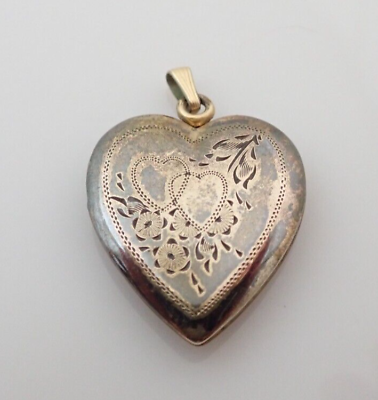 #ad #ad Vintage Gold Filled Etched Double Heart Photo Locket Necklace Pendant $39.95