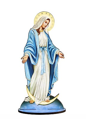 #ad OUR LADY OF GRACE Resin Wood Statues With Wood Stand Size 2.5 x 6” $14.99