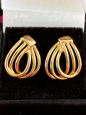 #ad 14k Yellow Gold Glossy Earrings Open work Pierced Signed Italy 5 grams $275.00