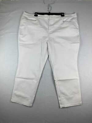 #ad Denim amp; Co. Pants Plus 28W White Double Weave Straight Leg Ankle Length $6.99