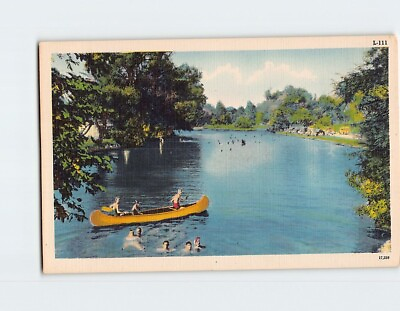 #ad Postcard Families Swimming and Rowing a Boat on the Lake $29.95