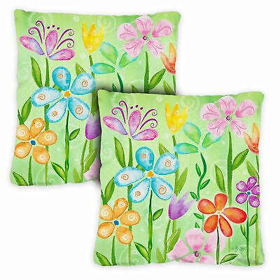 #ad Toland Spring Blooms 18 x 18 Inch Outdoor Pillow Case 2 Pack $12.98