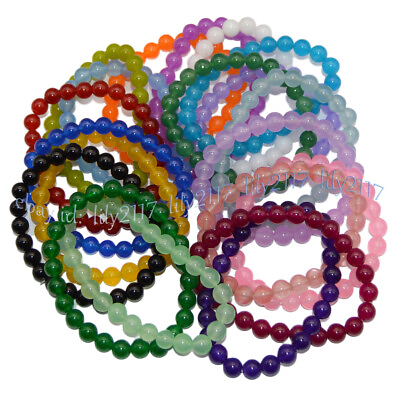 #ad 8mm Assorted Multicolor Natural Gemstone Round Beads Elastic Bracelet 7.5#x27;#x27; $2.59