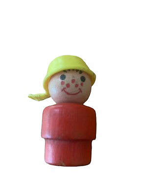 #ad Fisher Price Wooden Vintage Red Freckled Boy Yellow Pot Pan on Head $25.00