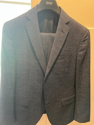 #ad Hugo Boss navy patterned italian wool suit mens 36S $319.87
