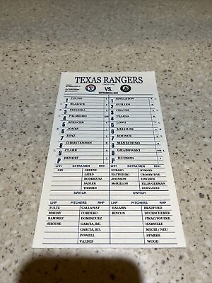 #ad 2003 Texas Rangers Game Used Line Up Card Vs Oakland A’s Coaches Card $30.00