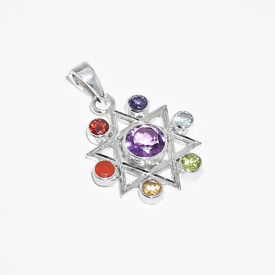 #ad Star Chakra Pendant 925 Silver Multi color pendant Christmas gift for her $163.65