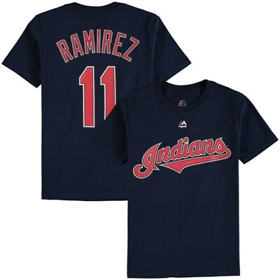 #ad Majestic Cleveland Indians #11 Ramirez Short Sleeve T Shirt Youth XL 18 Navy $4.40