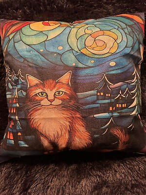 #ad Cat Throw Pillow 18x18 Filled Stuffed W Polyester Home Decoration Pillow $20.00