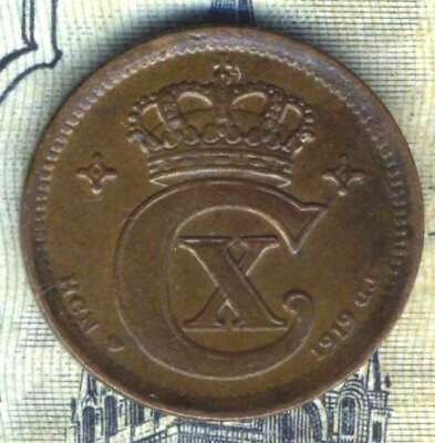 #ad Denmark 1 ore öre 1919 XF Combined Shipping Bronze brown color $4.00