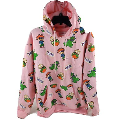 #ad Nickelodeon Hoodie Size M Rugrats Tommy Chucky Reptar Pink All Over Print Adults $19.44