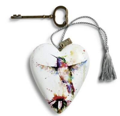 #ad DEMDACO Hummingbird Art Heart Watercolor 4 inch Resin Stone Collectible Figurine $20.49