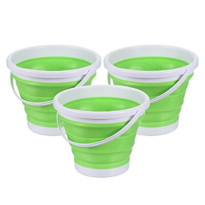 #ad 5L Collapsible Bucket 3 Pack Portable Folding Beach Bucket Plastic Outdoor P... $42.06
