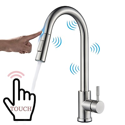 #ad Touch Sensor Kitchen Sink Faucet Brushed Nickel Pull Down Sprayer Swivel Mixer $36.99