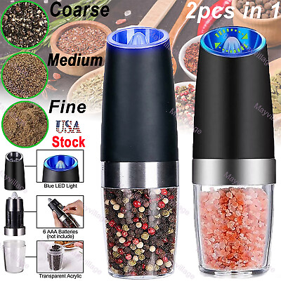 #ad 2 pcs Gravity Electric Salt and Pepper Grinder Mill Shakers Adjustable Automatic $19.99